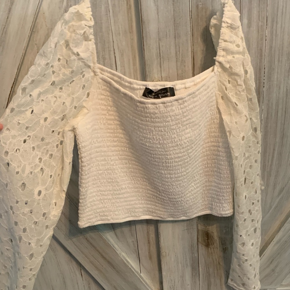 Blue blush long sleeve crop top